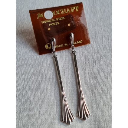 Vintage Corocraft øredobber, ubrukt, lange, slanke, hengende vifter