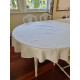 Rund hvit ekte bomullsduk, resaturantduk, med diameter på ca 170 cm, nyvasket ren, ingen flekker