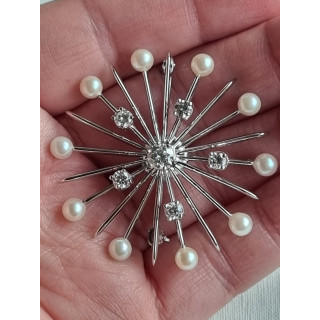 Sonja nålen i 585 hvitt gull, med diamanter og perler, anheng og med nål