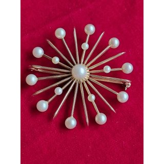 Sonja nålen i 585 gult gull, med perler, original anheng og brosje