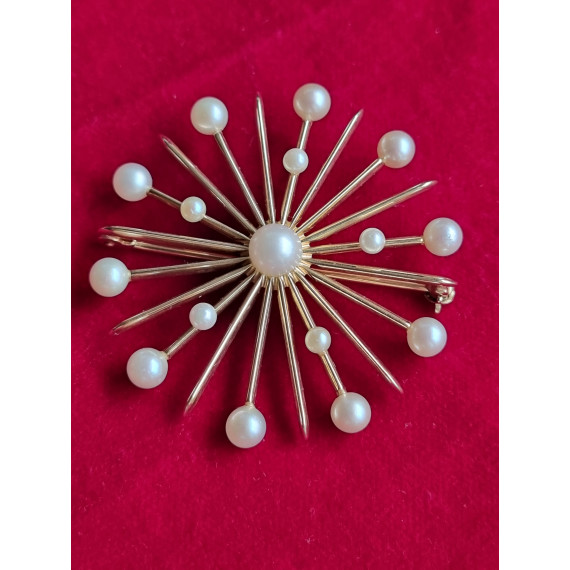 Sonja nålen i 585 gult gull, med perler, original anheng og brosje