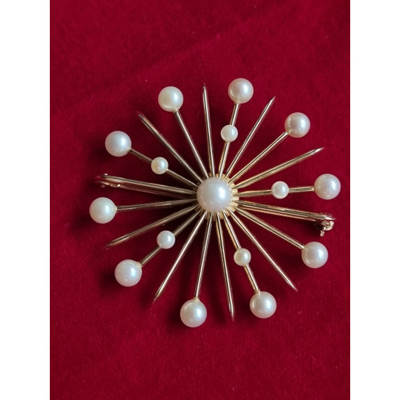 Sonja nålen i 585 gult gull, med perler, original anheng og brosje