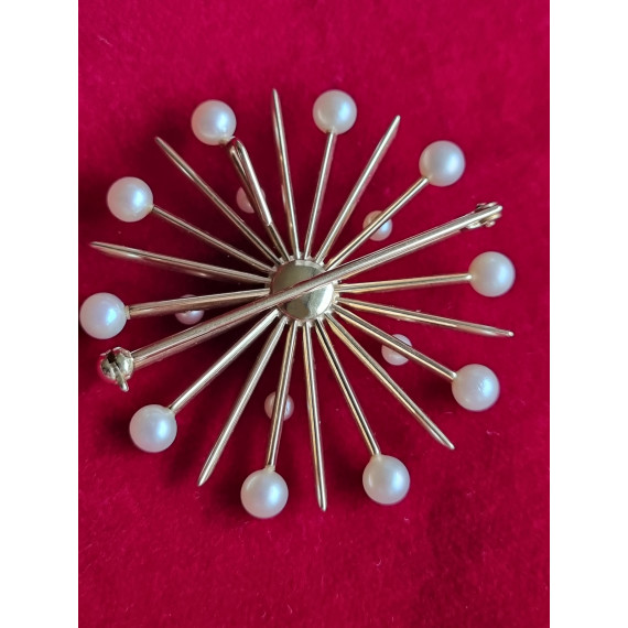 Sonja nålen i 585 gult gull, med perler, original anheng og brosje