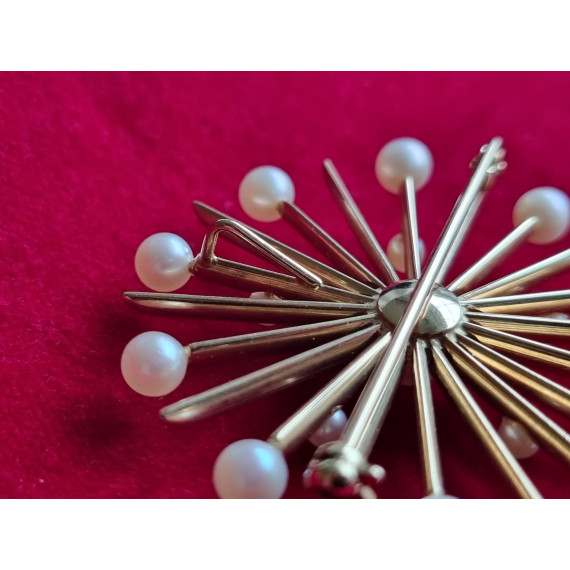 Sonja nålen i 585 gult gull, med perler, original anheng og brosje