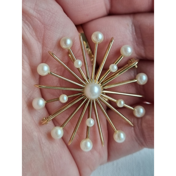 Sonja nålen i 585 gult gull, med perler, original anheng og brosje