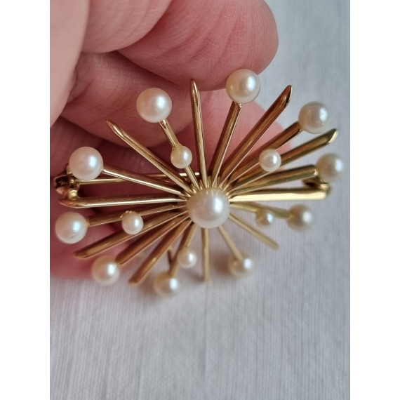 Sonja nålen i 585 gult gull, med perler, original anheng og brosje