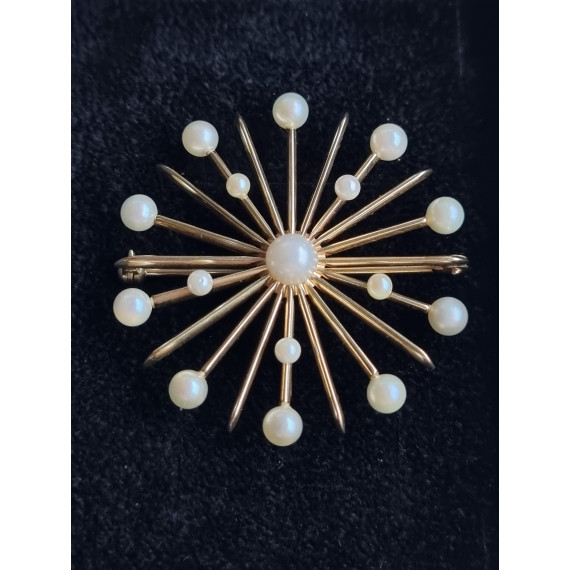 Sonja nålen i 585 gult gull, med perler, original anheng og brosje