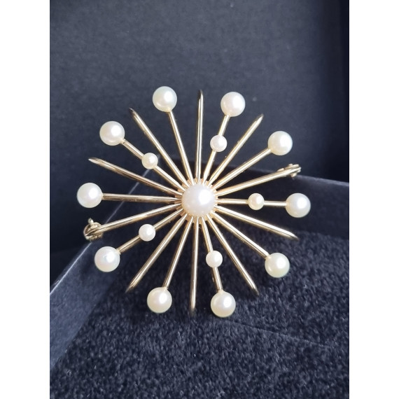 Sonja nålen i 585 gult gull, med perler, original anheng og brosje