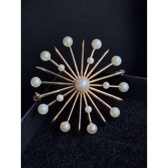 Sonja nålen i 585 gult gull, med perler, original anheng og brosje