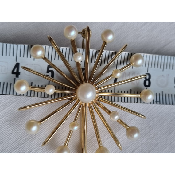 Sonja nålen i 585 gult gull, med perler, original anheng og brosje