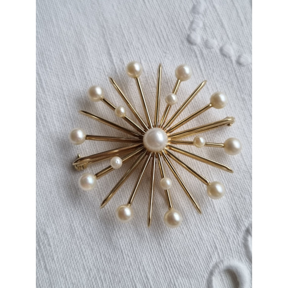 Sonja nålen i 585 gult gull, med perler, original anheng og brosje