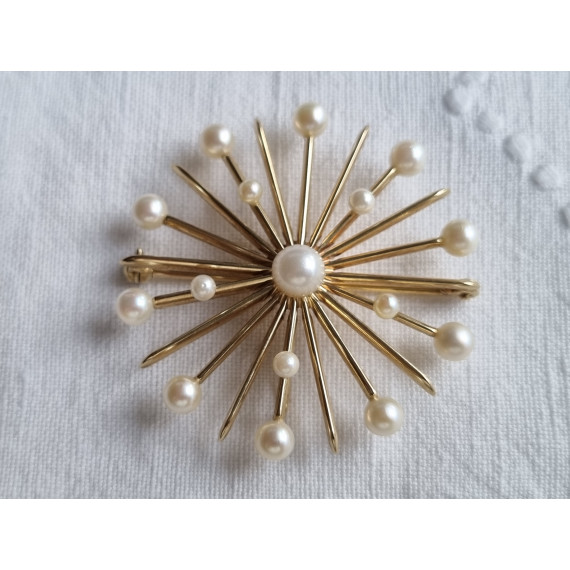 Sonja nålen i 585 gult gull, med perler, original anheng og brosje