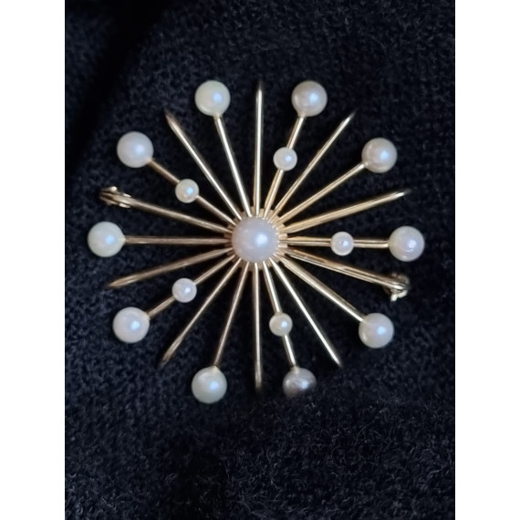 Sonja nålen i 585 gult gull, med perler, original anheng og brosje