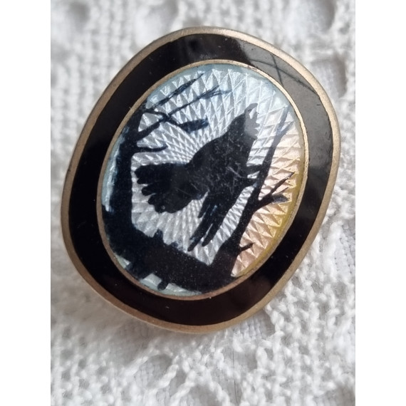 Sølv emalje håndmalt liten brosje m tiur, Aksel Holmsen