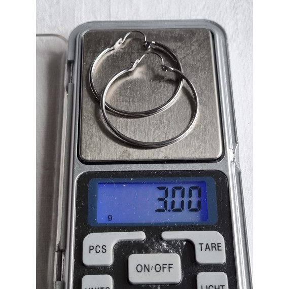 Øredobber, ubrukt store hvitt gull belagte runde ringer, fra Brazil