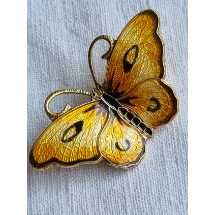Gul, sort og oransje sølv emalje sommerfugl nål fra OPRO