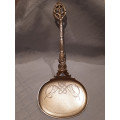 Antikk smørbrød-spade Dragemønster, 2 stk gullforgylt sølv 1894, ca 20 cm lange