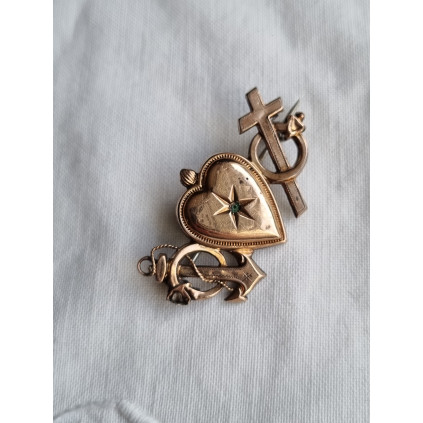 Tro håp og kjærlighet nål i bronse og sølv / anker kors hjerte mrk 830