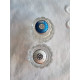 Sølv emalje salt og pepperbøsse, DK, hvit, blå skadet emalje