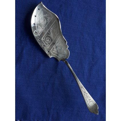 Antikk fiskespade, HELE i sølv, fra John Stamnæss, Ålesund, ca 30,5 cm lang