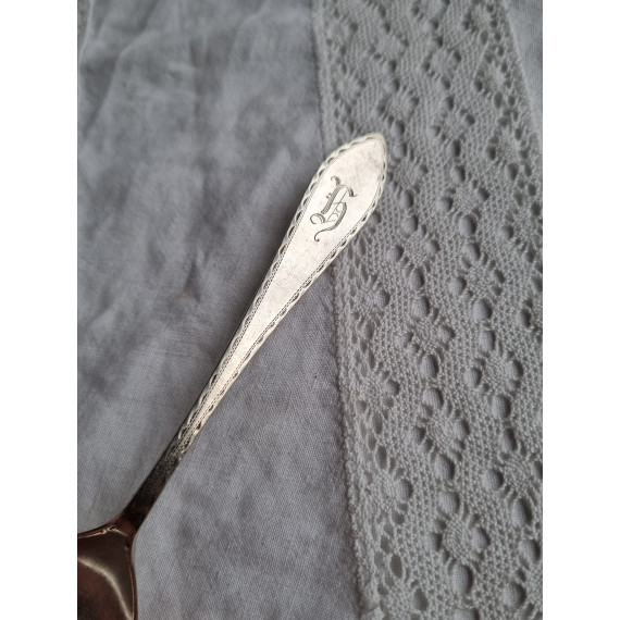Antikk sølvskje, syltetøyskje i Empire design, H på skaftet, ca 14 cm