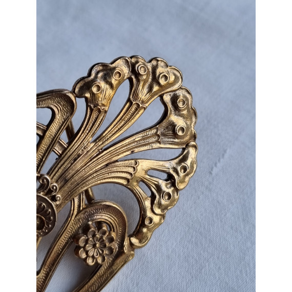 Jugendstil beltespenne i messing, Art Nouveau belte spenne, rikt dekorert