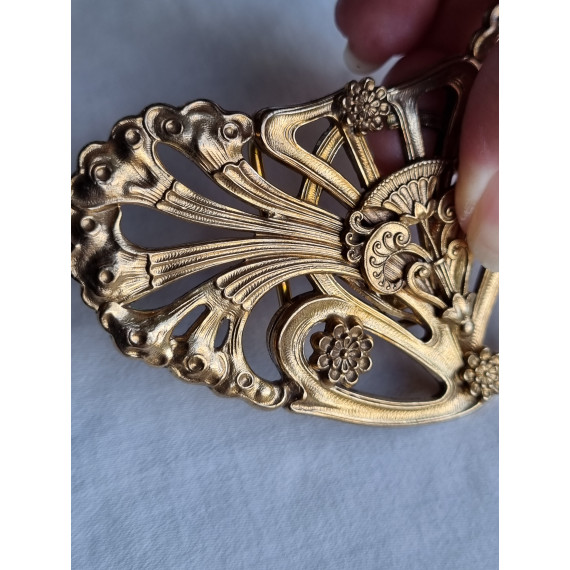Jugendstil beltespenne i messing, Art Nouveau belte spenne, rikt dekorert