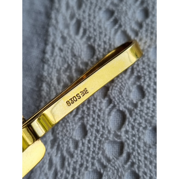 Sølv emalje slipsnål, gull forgylt 830S fra Aksel Holmsen, 8 cm lang