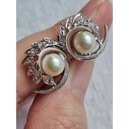 Nydelig par øredobber med imiterte perler og diamanter, ustemplet