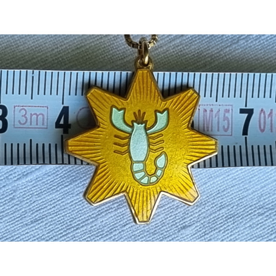 Vakker sølv emalje stjernetegn med skorpionen, gul emalje, stjerneformet, med ukjent mester