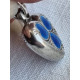 Nydelig sølv emalje hjerte, med koboltblå emalje hjertekløver på begge sider