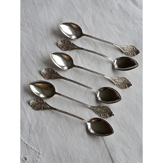Antikk sølvskje, 6 antikke sølvskjeer av Isaksen & Ørjansen, originalt etui fra 1916