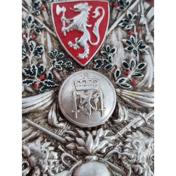 Stort lue merke fra rundt år 1900, militærmerke, antatt i sølv og med flott emalje